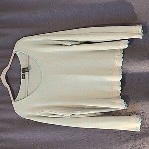 LL Bean Scoopneck Light Blue Paisley Patterned 100% Cotton Sweater, L